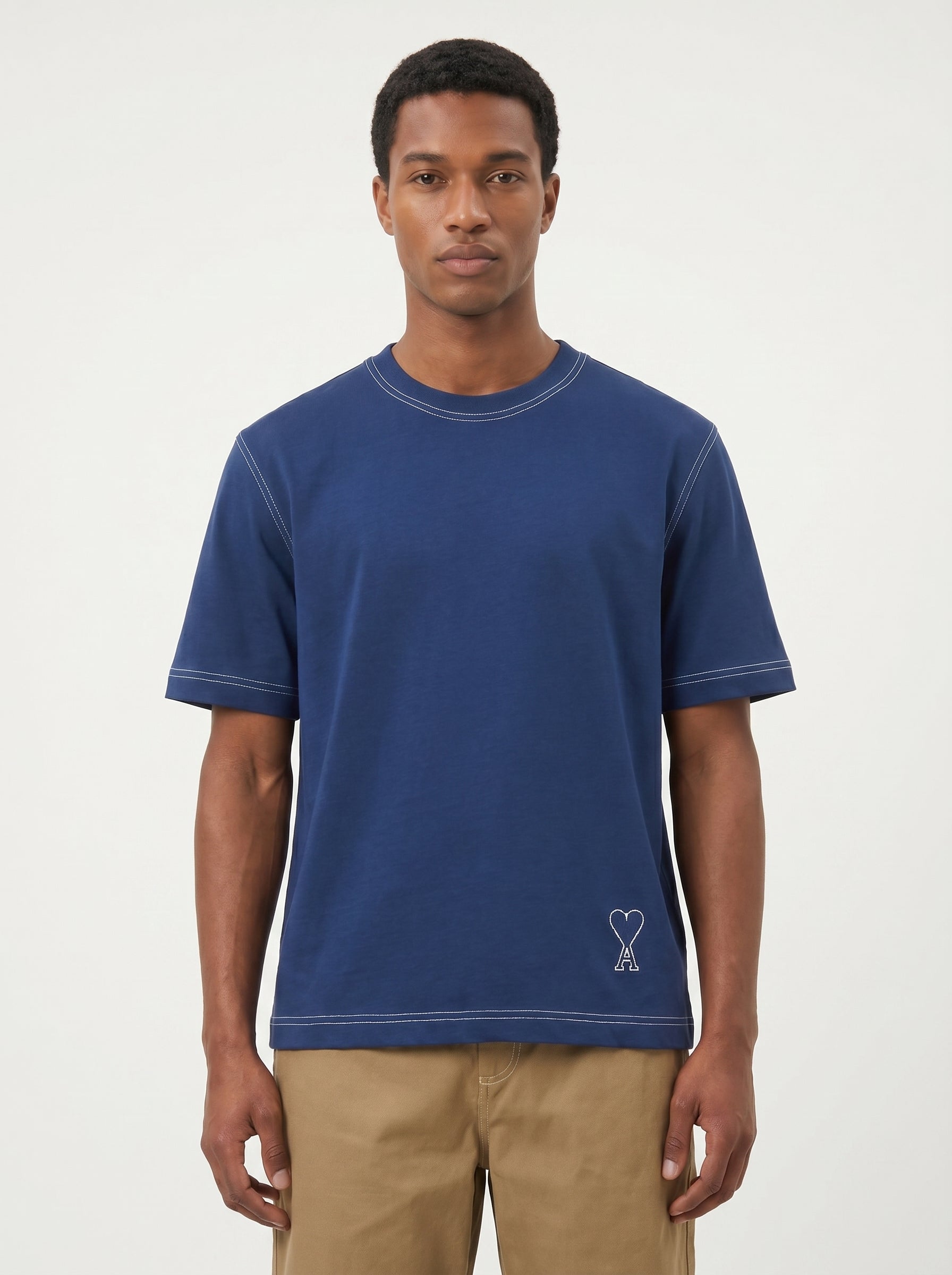 AMI PARIS Top-Stitched Ami de Coeur Cotton-Jersey T-Shirt